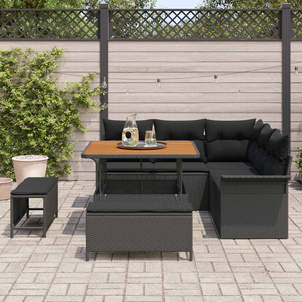 Garten-Sofa-Set mit Kissen mit Speicher 8 pcs Schwarz