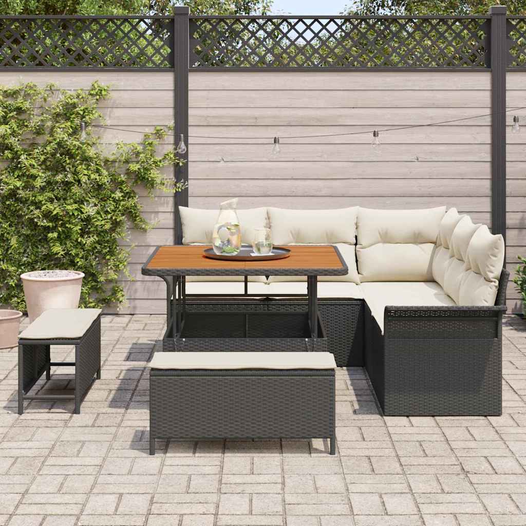 Garten-Sofa-Set mit Kissen mit Speicher 8 pcs Schwarz und Creme