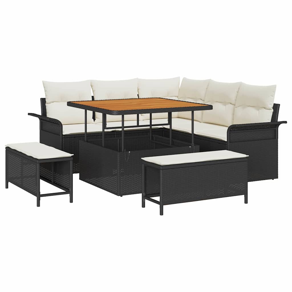 Garten-Sofa-Set mit Kissen mit Speicher 8 pcs Schwarz und Creme