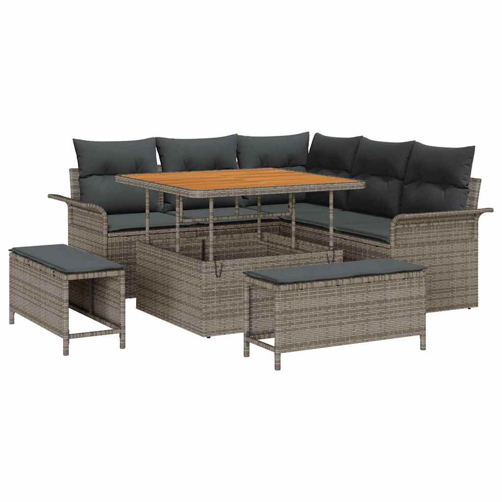 Garten-Sofa-Set mit Kissen mit Speicher mit Kissen 8 pcs Grau