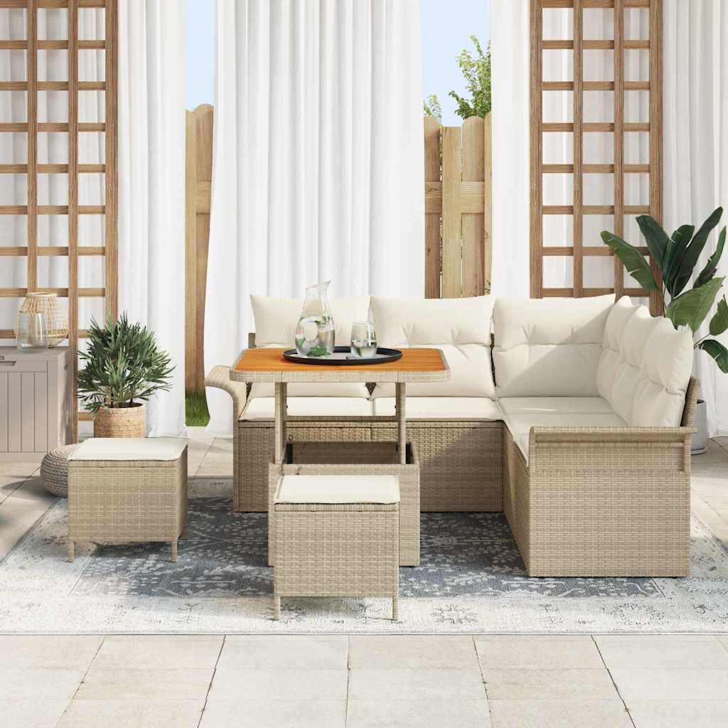 Garten-Sofa-Set mit Kissen mit Speicher 8 pcs Beige und Creme