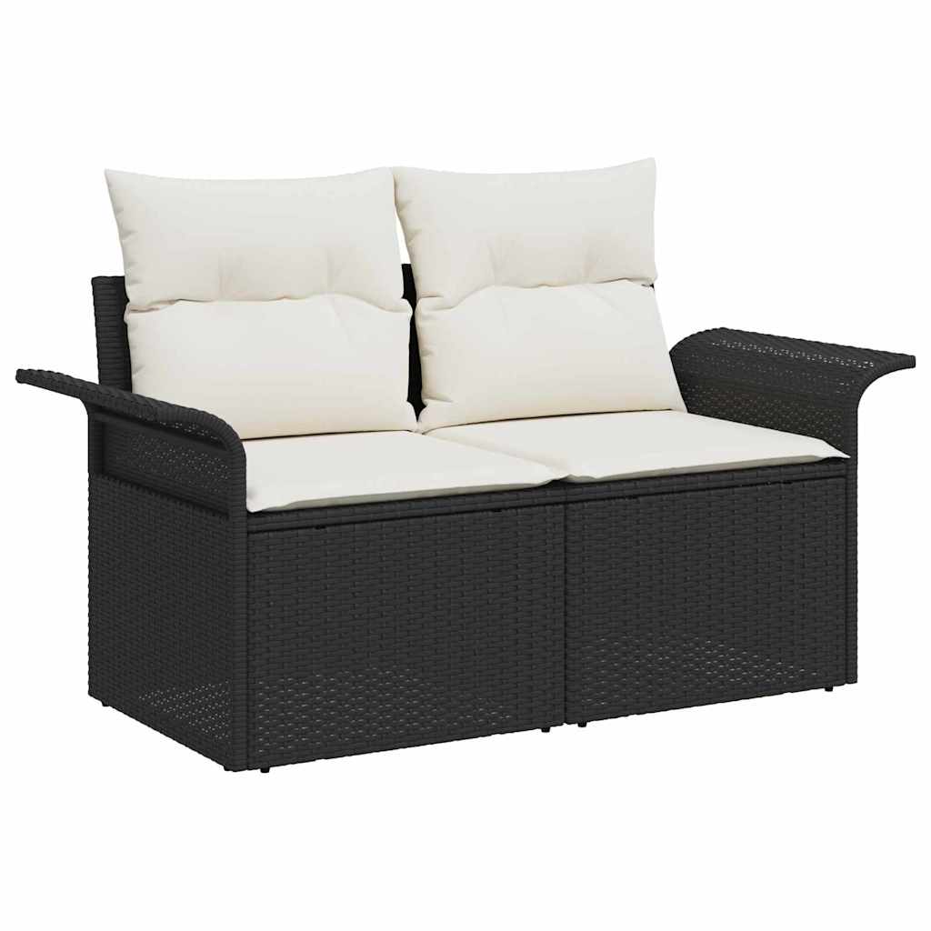 Garten-Sofa-Set mit Kissen mit Speicher 8 pcs Schwarz und Creme