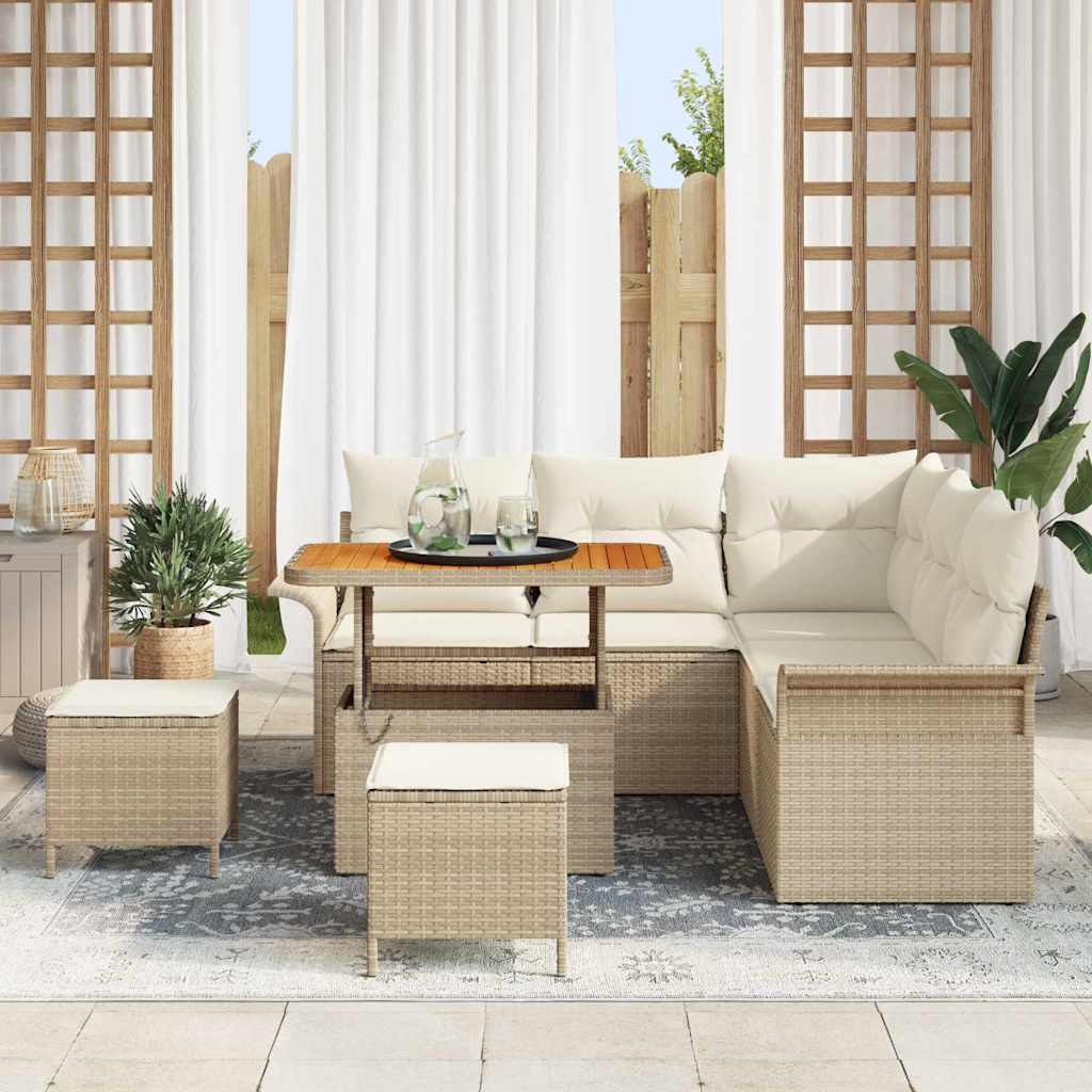 Garten-Sofa-Set mit Kissen mit Speicher 8 pcs Beige und Creme