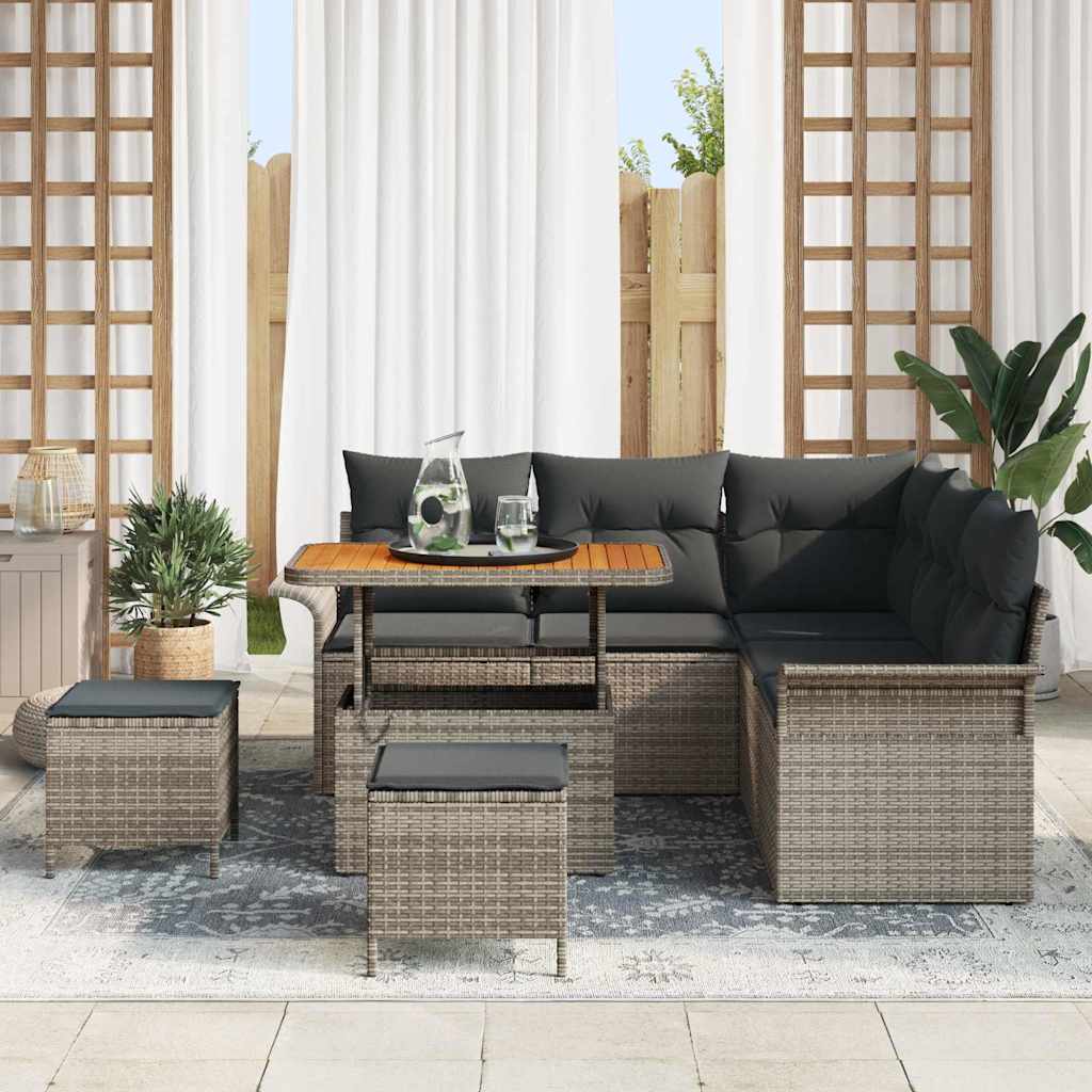 Garten-Sofa-Set mit Kissen mit Speicher mit Kissen 8 pcs Grau