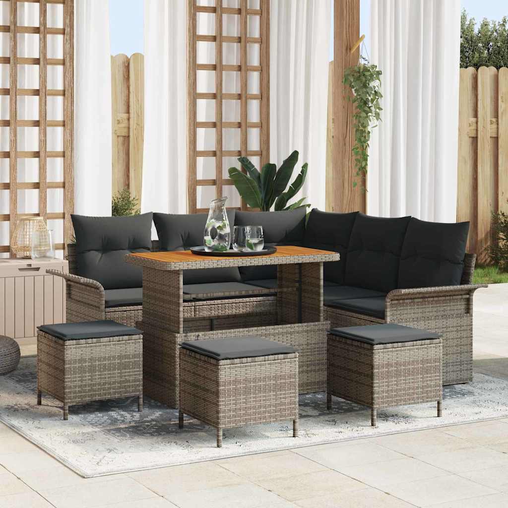 Garten-Sofa-Set mit Kissen mit Speicher mit Kissen 9 pcs Grau