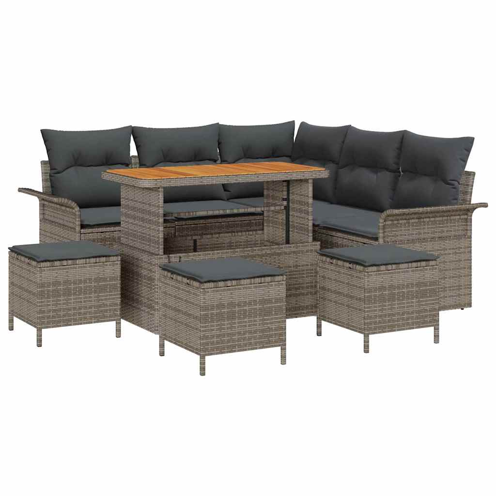 Garten-Sofa-Set mit Kissen mit Speicher mit Kissen 9 pcs Grau