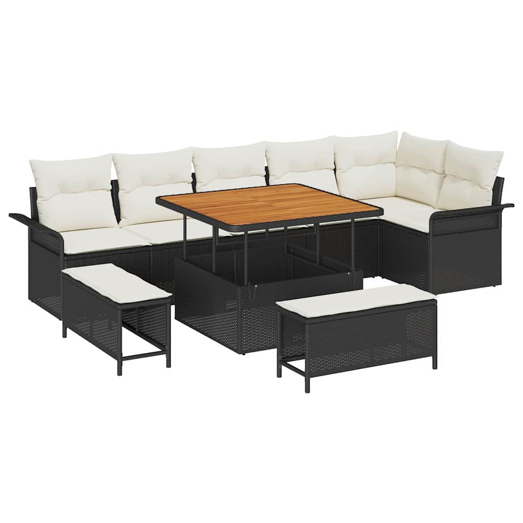 Garten-Sofa-Set mit Kissen mit Speicher 9 pcs Schwarz