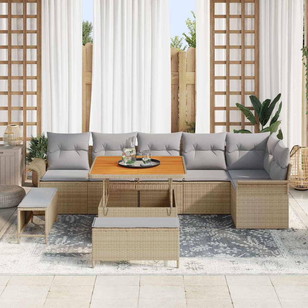 Garten-Sofa-Set mit Kissen 9 pcs Beige und Hellgrau