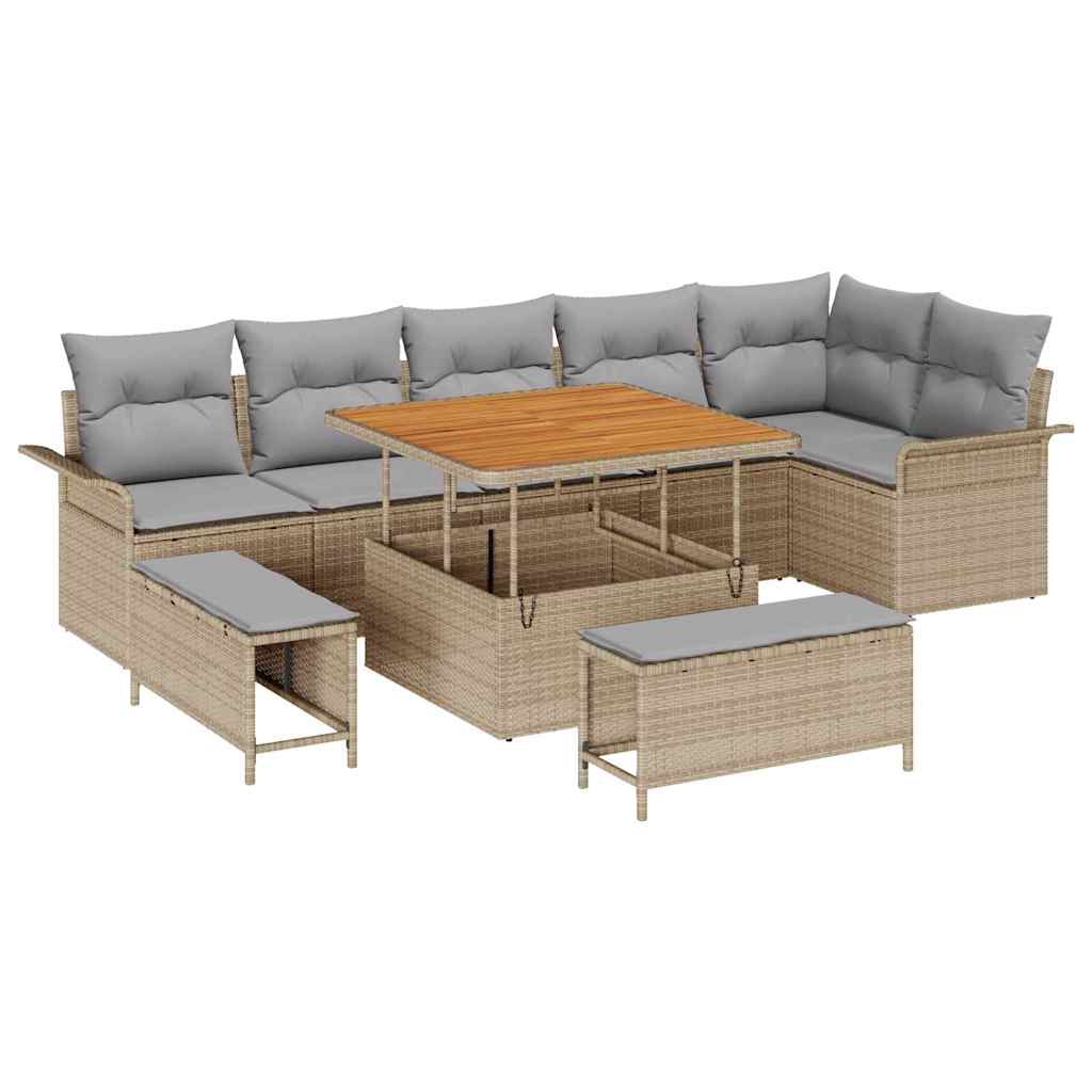 Garten-Sofa-Set mit Kissen 9 pcs Beige und Hellgrau