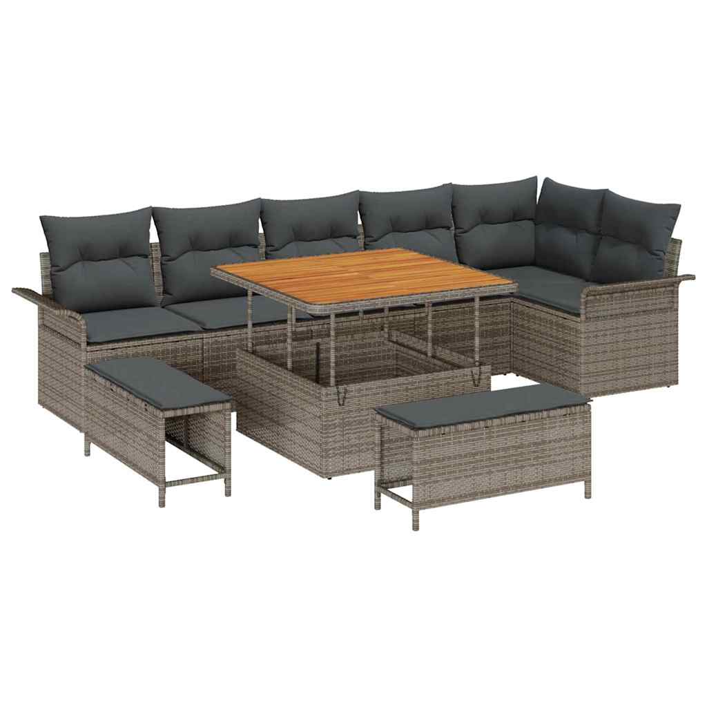 Garten-Sofa-Set mit Kissen mit Speicher 9 pcs Grau