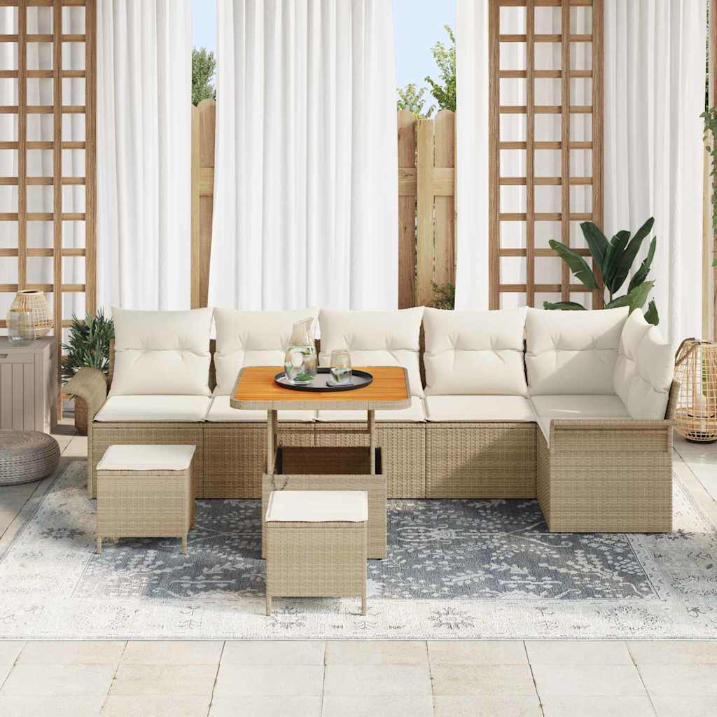 Garten-Sofa-Set mit Kissen mit Speicher 9 pcs Beige und Creme