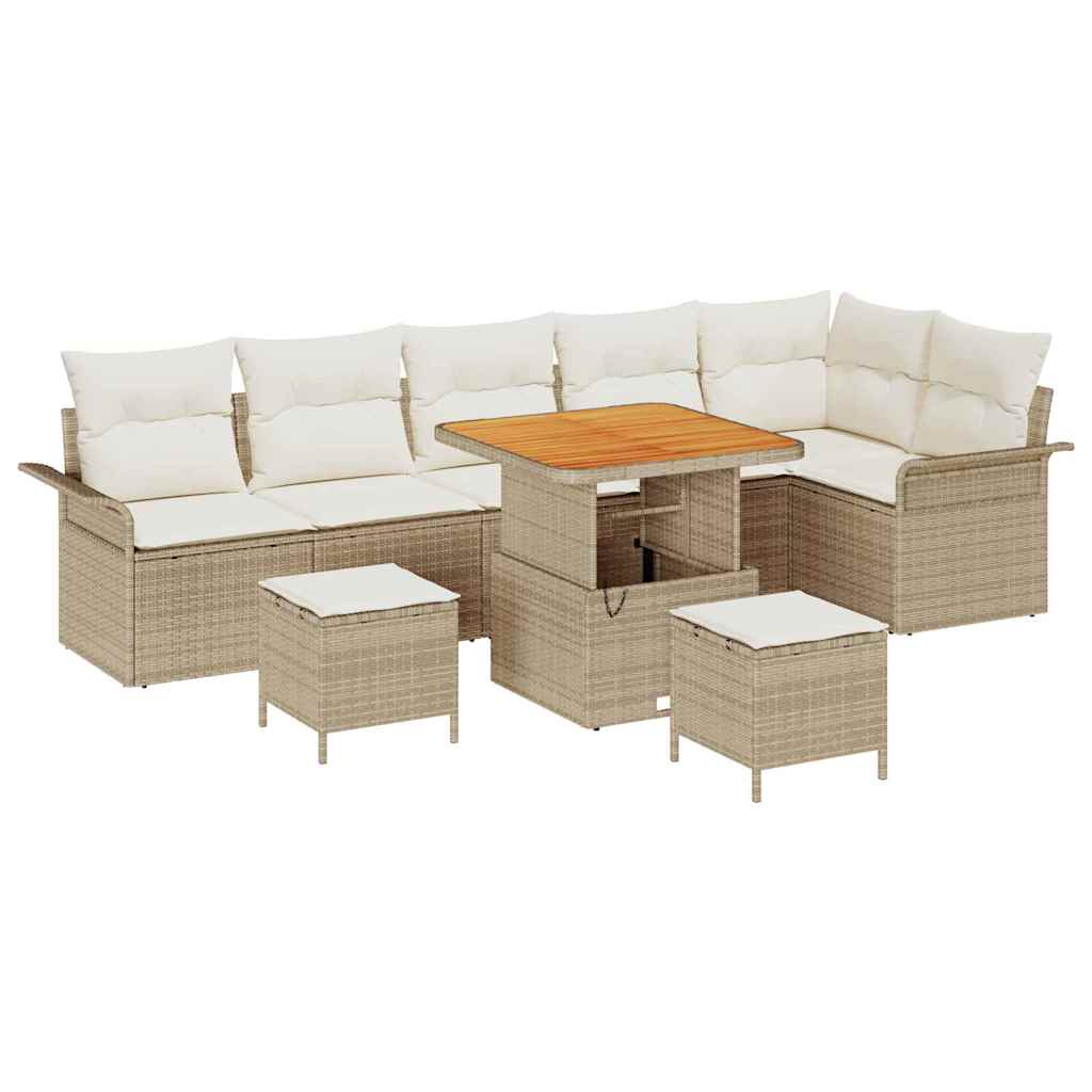 Garten-Sofa-Set mit Kissen mit Speicher 9 pcs Beige und Creme