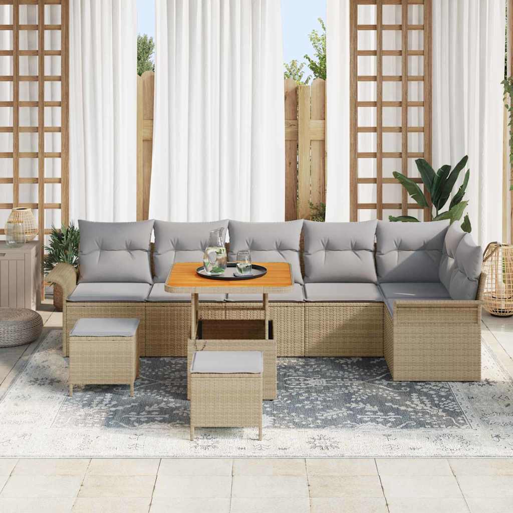 Garten-Sofa-Set mit Kissen 9 pcs Beige und Hellgrau