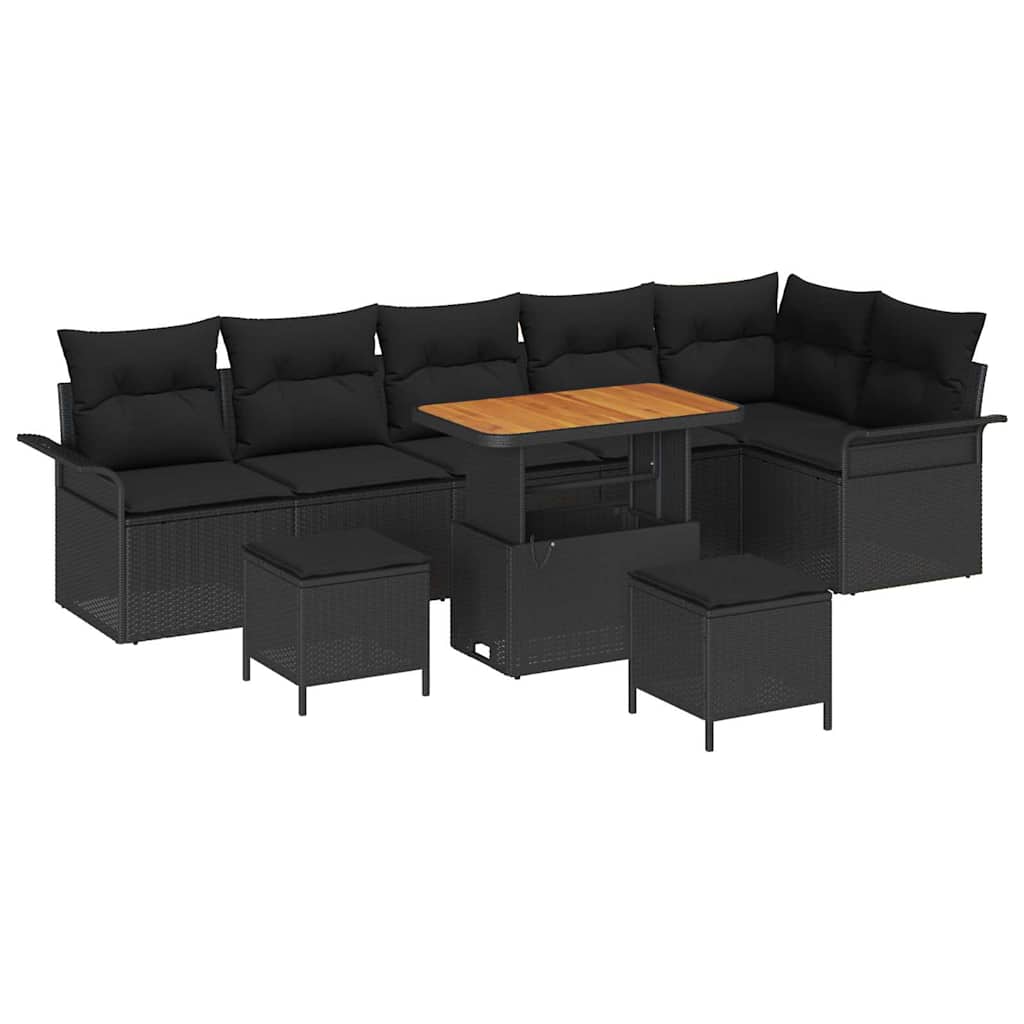 Garten-Sofa-Set mit Kissen mit Speicher 9 pcs Schwarz