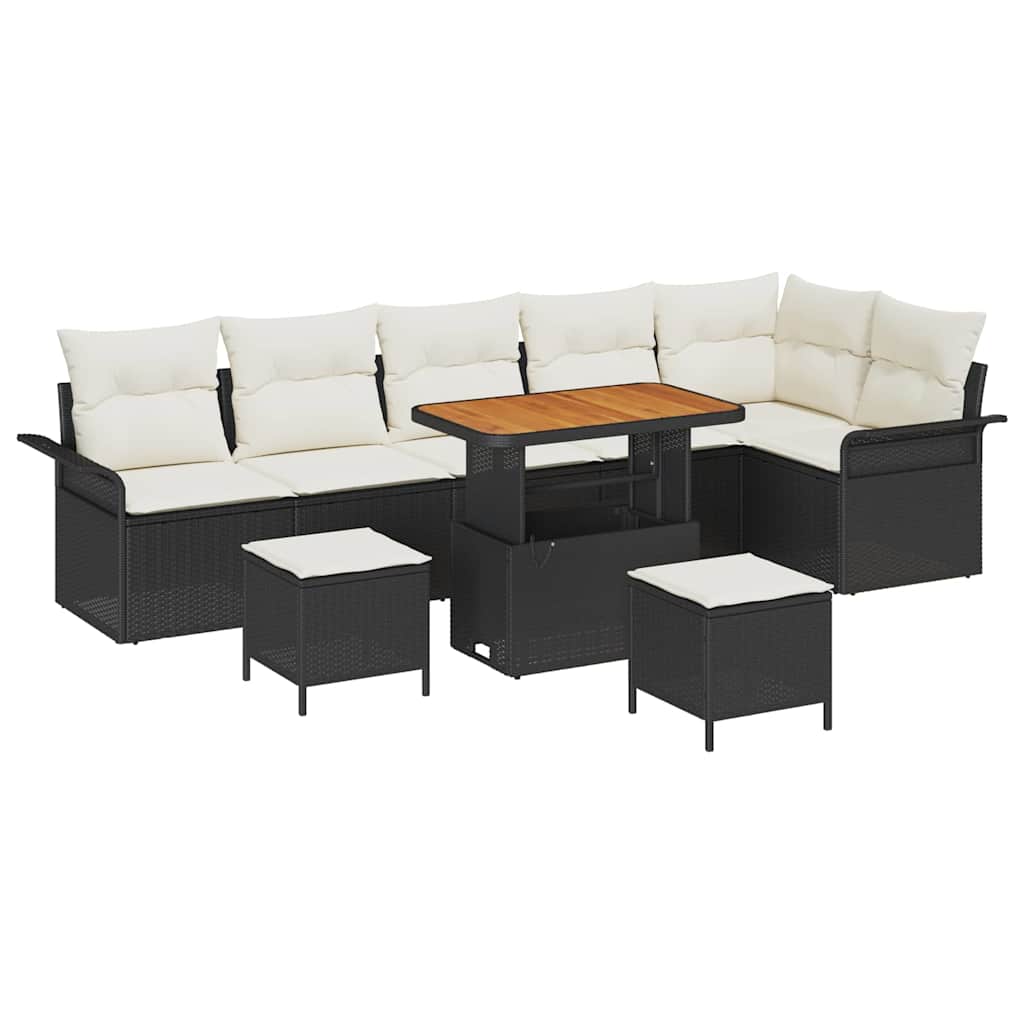 Garten-Sofa-Set mit Kissen mit Speicher 9 pcs Schwarz und Creme