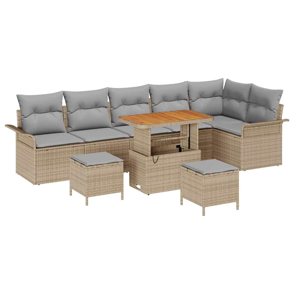 Garten-Sofa-Set mit Kissen 9 pcs Beige und Hellgrau