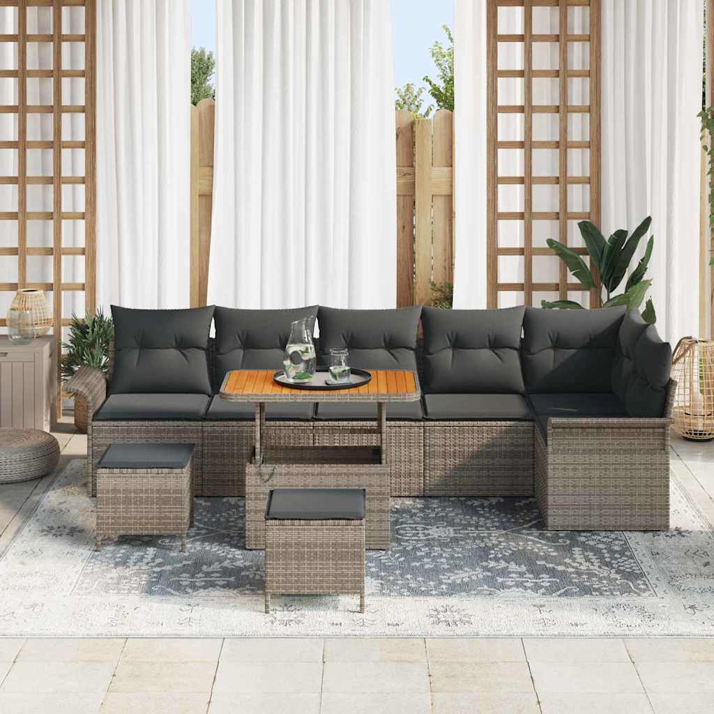Garten-Sofa-Set mit Kissen mit Speicher 9 pcs Grau