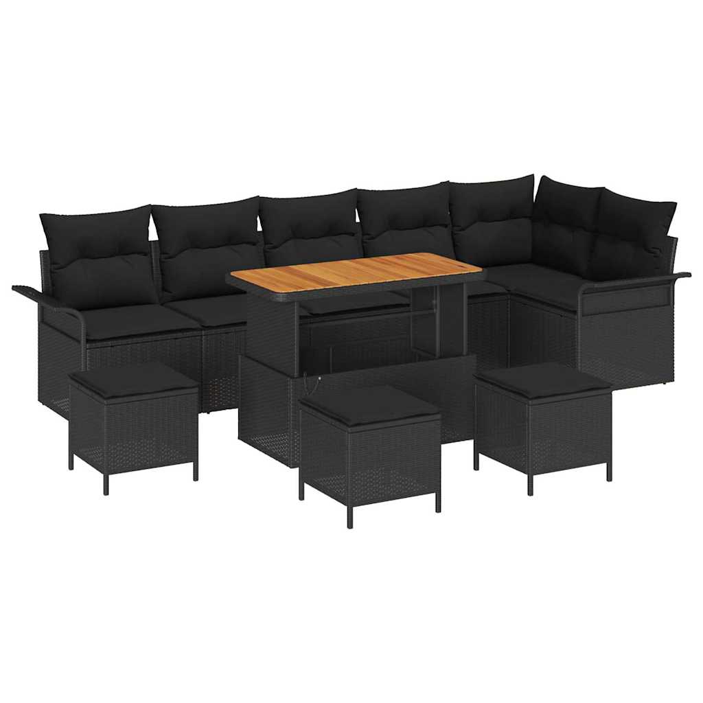 Garten-Sofa-Set mit Kissen mit Speicher 10 pcs Schwarz