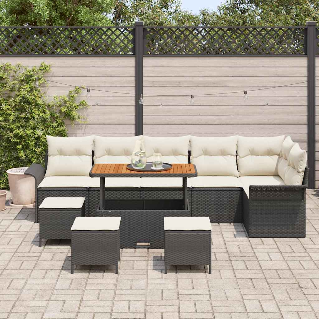 Garten-Sofa-Set mit Kissen 10 pcs Schwarz und Creme