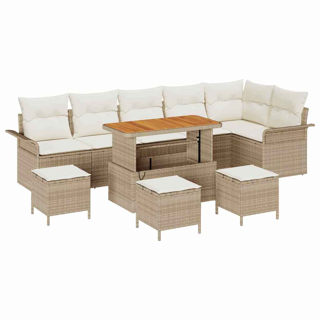 Garten-Sofa-Set mit Kissen mit Speicher 10 pcs Beige und Creme