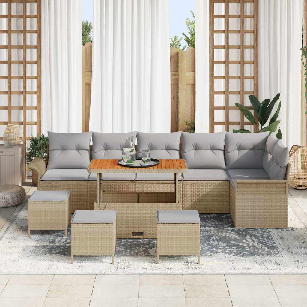 Garten-Sofa-Set mit Kissen 10 pcs Beige und Hellgrau