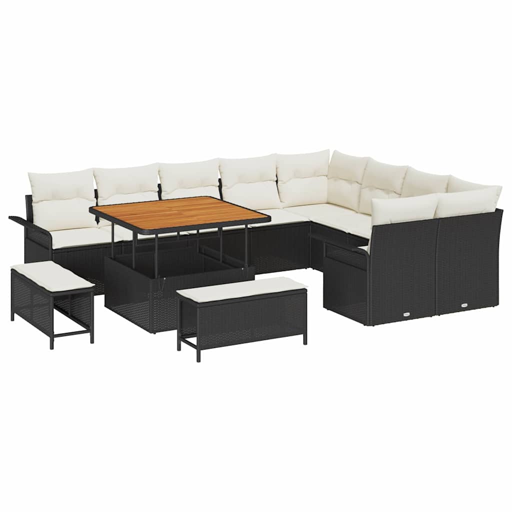 Garten-Sofa-Set mit Kissen mit Kissen 12 pcs Schwarz und Creme