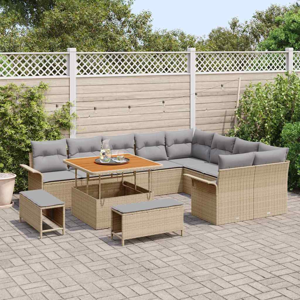 Garten-Sofa-Set mit Kissen mit Kissen 12 pcs Beige und Hellgrau