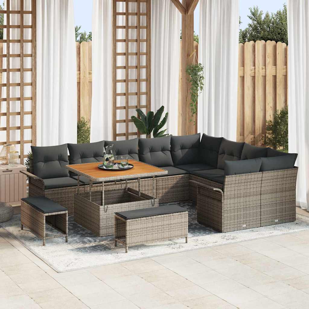 Garten-Sofa-Set mit Kissen mit Speicher mit Kissen 12 pcs Grau