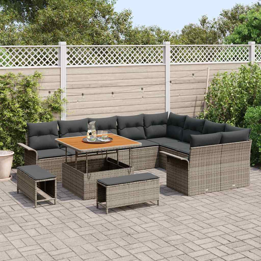 Garten-Sofa-Set mit Kissen mit Speicher mit Kissen 12 pcs Grau