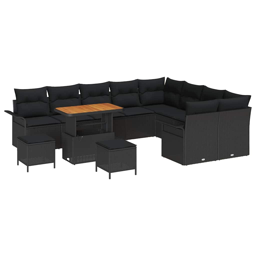 Garten-Sofa-Set mit Kissen mit Speicher 12 pcs Schwarz
