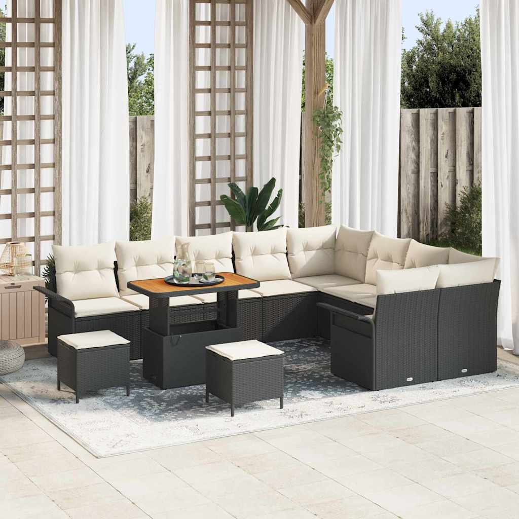 Garten-Sofa-Set mit Kissen mit Kissen 12 pcs Schwarz und Creme