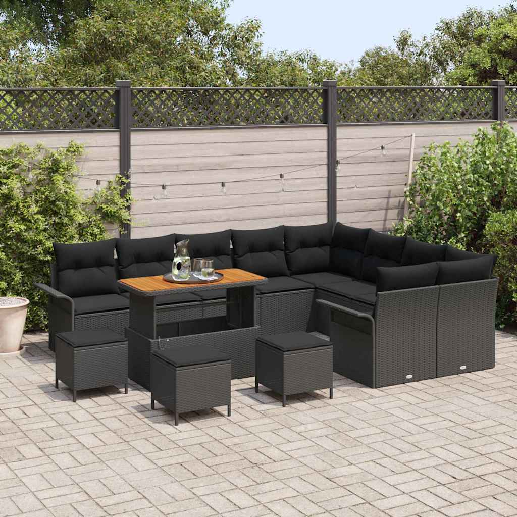 Garten-Sofa-Set mit Kissen mit Speicher 13 pcs Schwarz