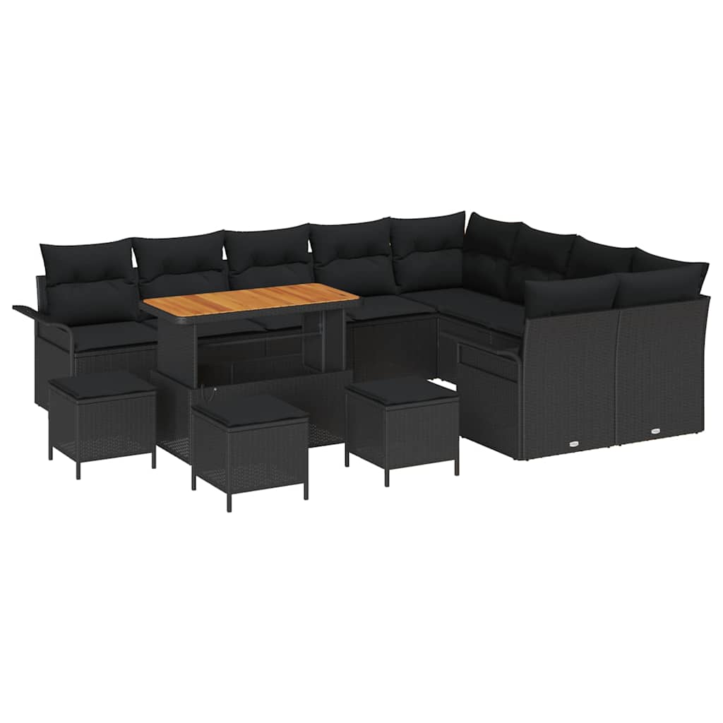 Garten-Sofa-Set mit Kissen mit Speicher 13 pcs Schwarz
