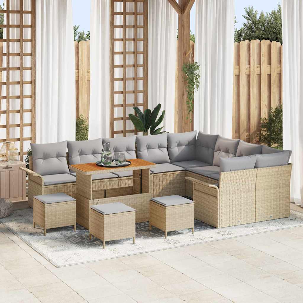 Garten-Sofa-Set mit Kissen mit Kissen 13 pcs Beige und Hellgrau