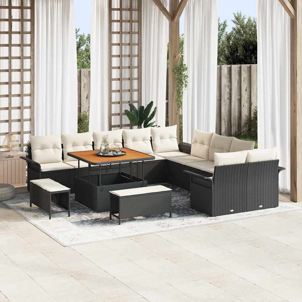 Garten-Sofa-Set mit Kissen 13 pcs Schwarz und Creme