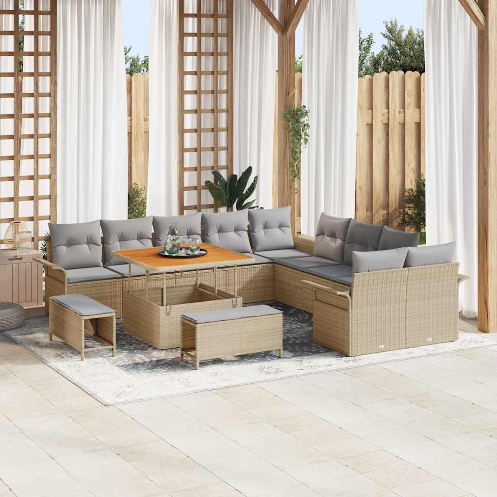 Garten-Sofa-Set mit Kissen 13 pcs Beige und Hellgrau
