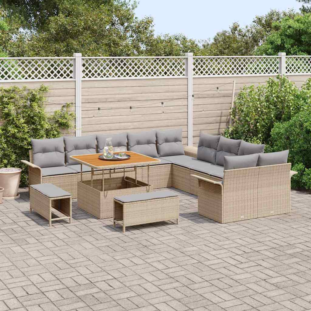 Garten-Sofa-Set mit Kissen 13 pcs Beige und Hellgrau