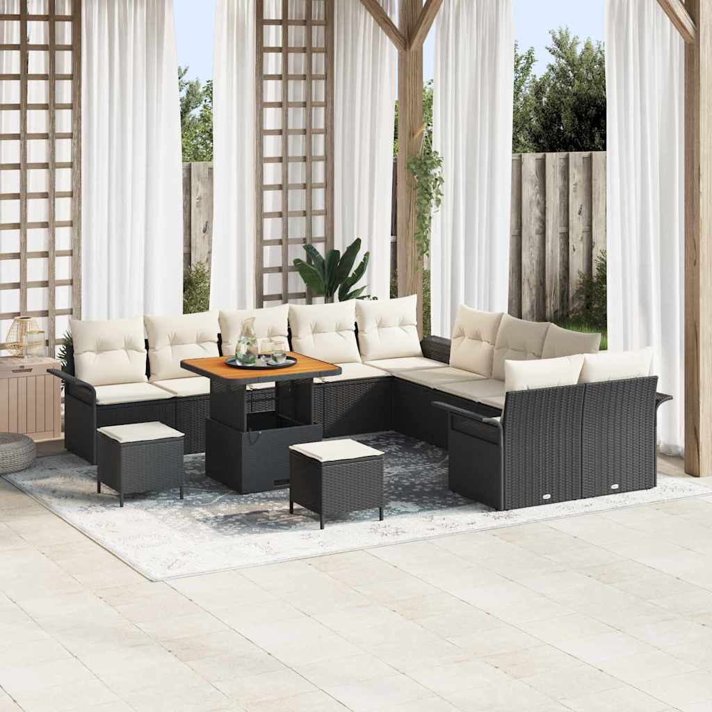 Garten-Sofa-Set mit Kissen 13 pcs Schwarz und Creme