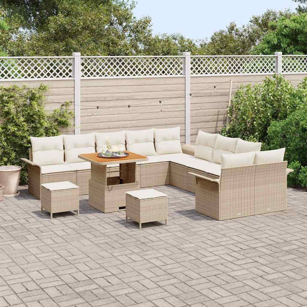 Garten-Sofa-Set mit Kissen mit Speicher 13 pcs Beige und Creme