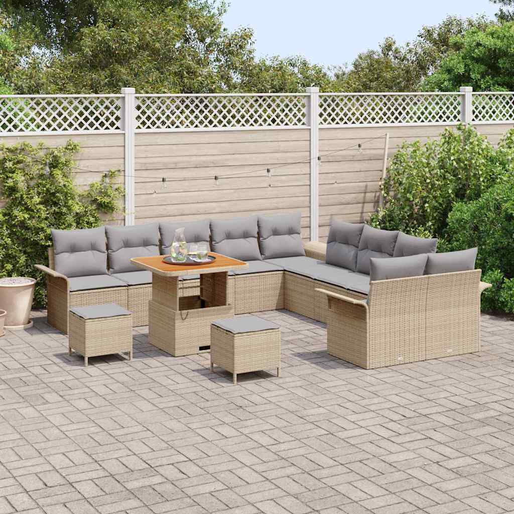 Garten-Sofa-Set mit Kissen 13 pcs Beige und Hellgrau