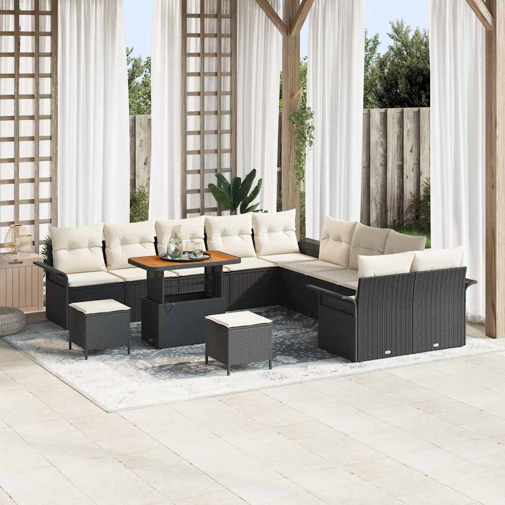 Garten-Sofa-Set mit Kissen 13 pcs Schwarz und Creme