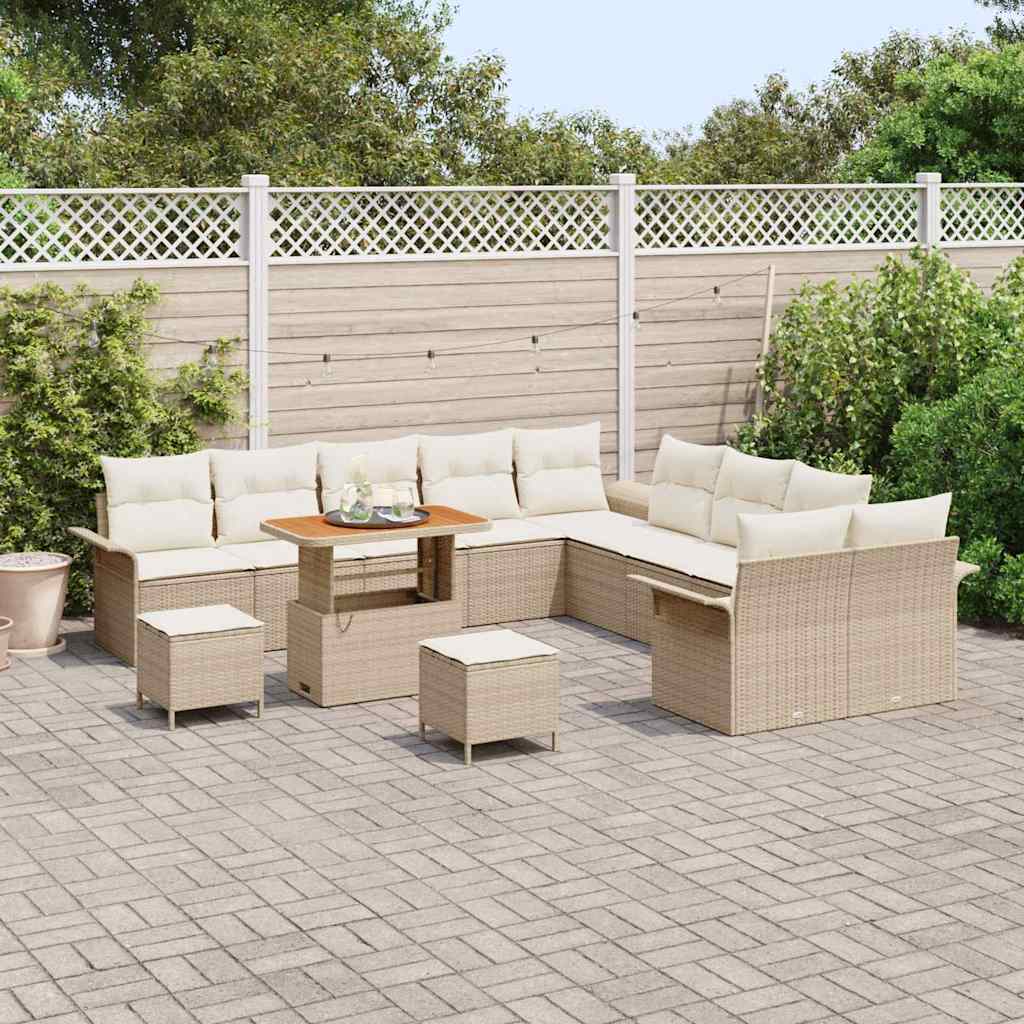 Garten-Sofa-Set mit Kissen mit Speicher 13 pcs Beige und Creme