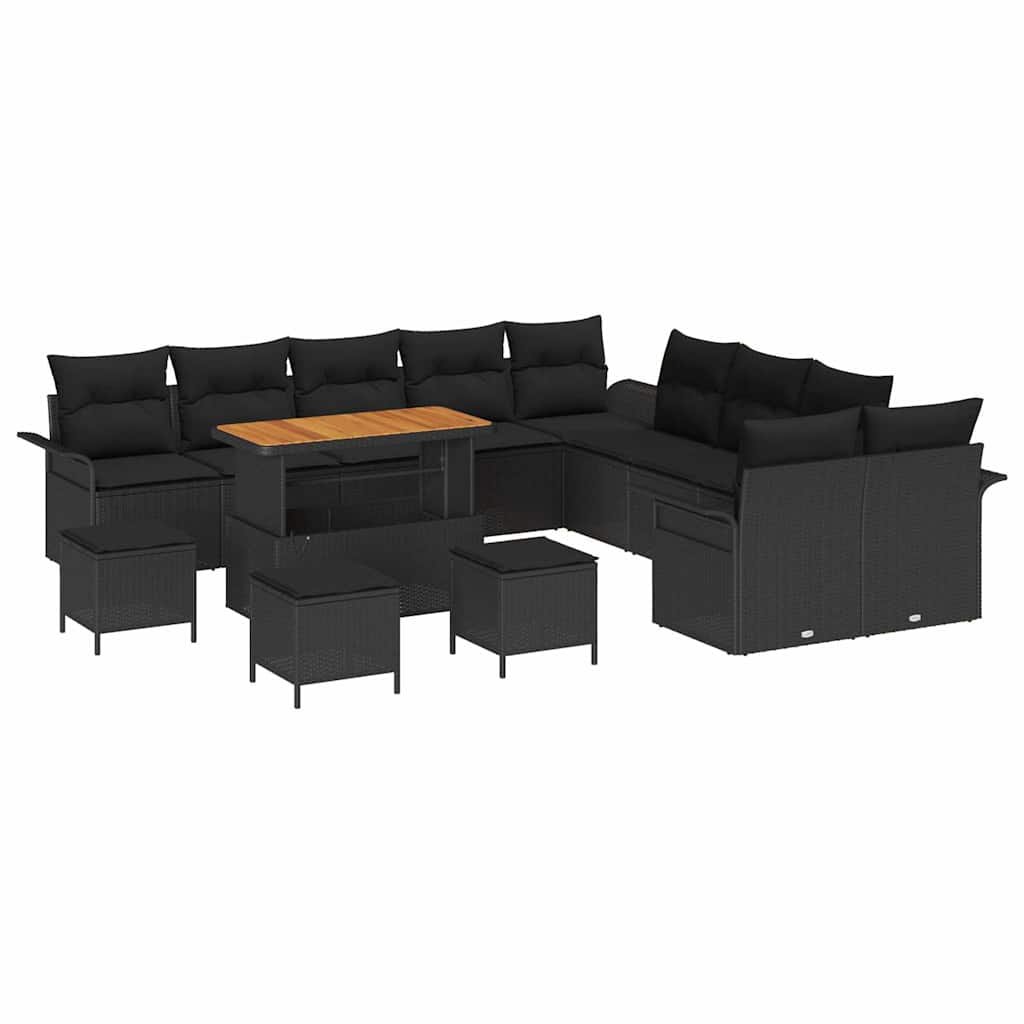 Garten-Sofa-Set mit Kissen mit Speicher 14 pcs Schwarz