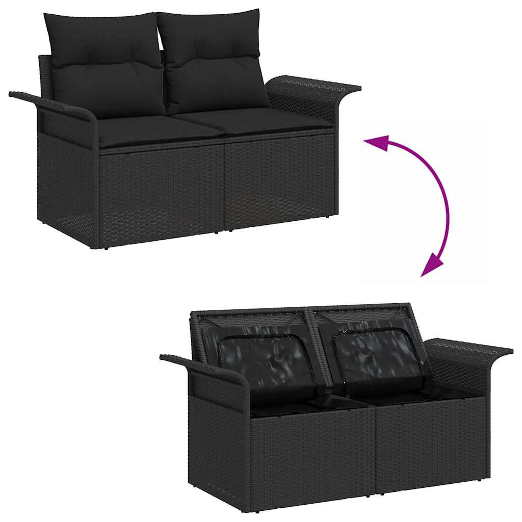 Garten-Sofa-Set mit Kissen mit Speicher 14 pcs Schwarz