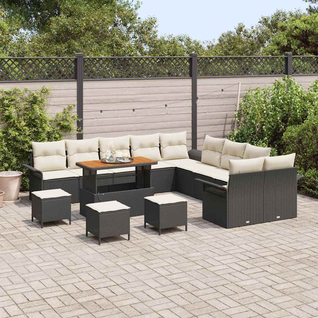 Garten-Sofa-Set mit Kissen 14 pcs Schwarz und Creme