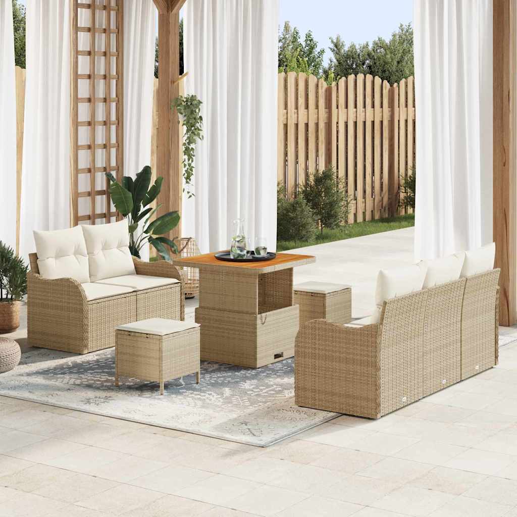 Garten-Sofa-Set mit Kissen mit Speicher 8 pcs Beige und Creme