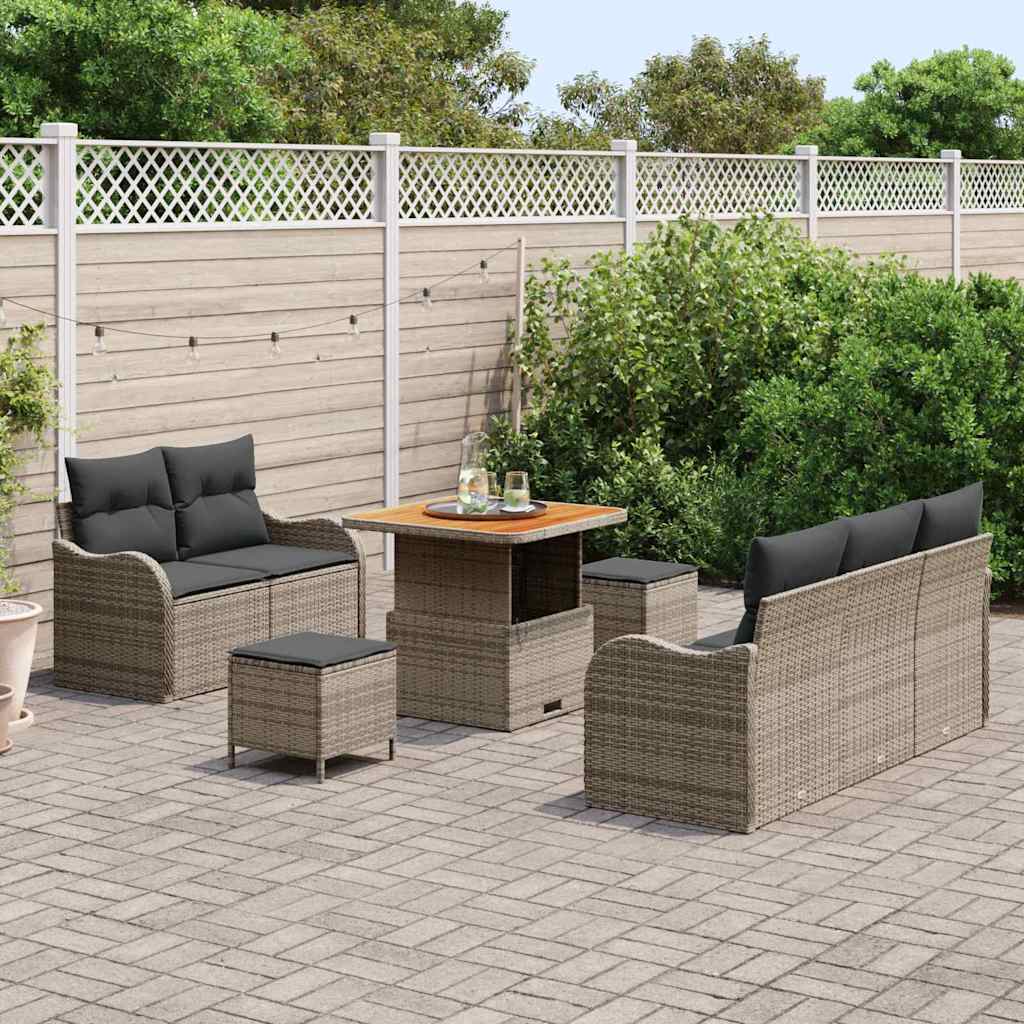 Garten-Sofa-Set mit Kissen mit Speicher mit Kissen 8 pcs Grau