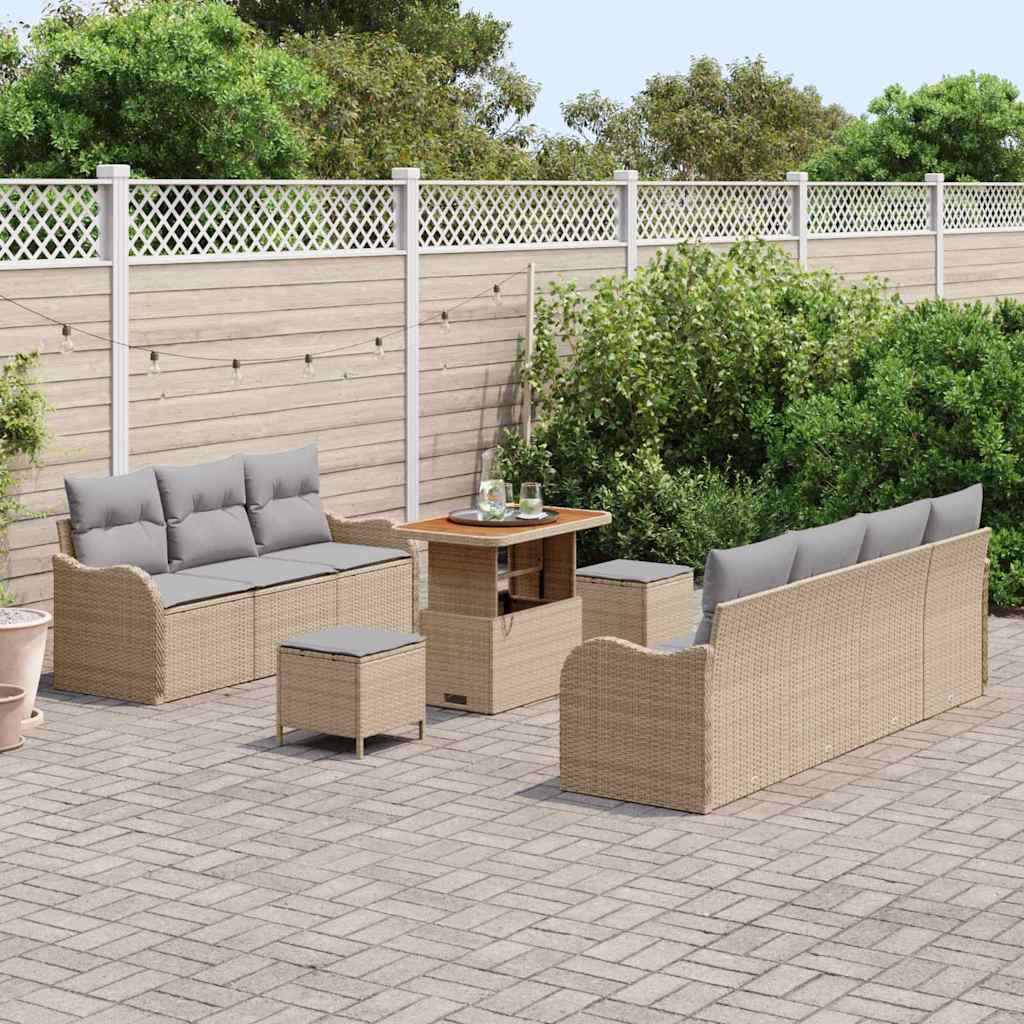 Garten-Sofa-Set mit Kissen 10 pcs Beige und Hellgrau
