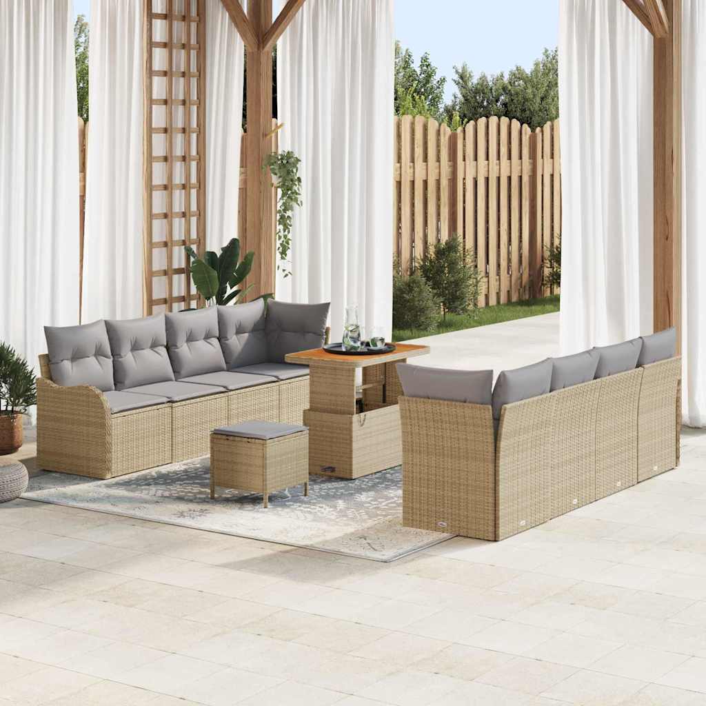 Garten-Sofa-Set mit Kissen 11 pcs Beige und Hellgrau