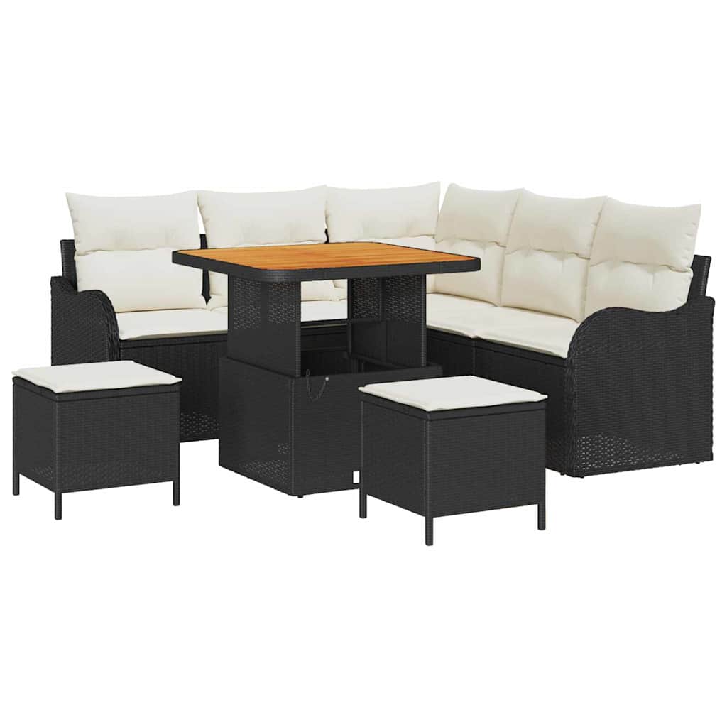 Garten-Sofa-Set mit Kissen mit Speicher 8 pcs Schwarz und Creme